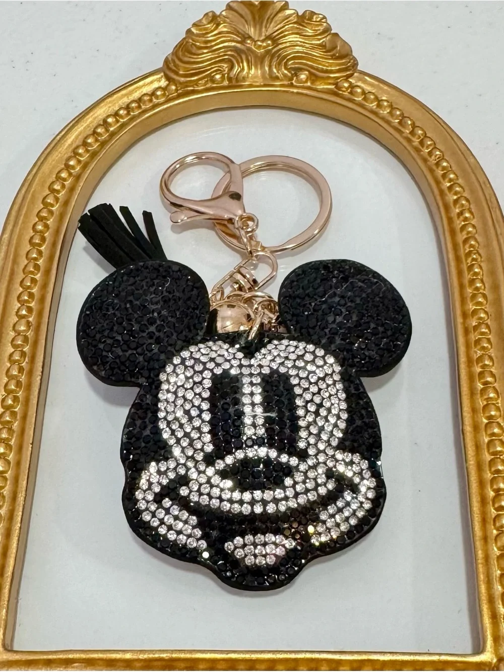 New Black Crystal Mouse-Face Keychain  with Tassel